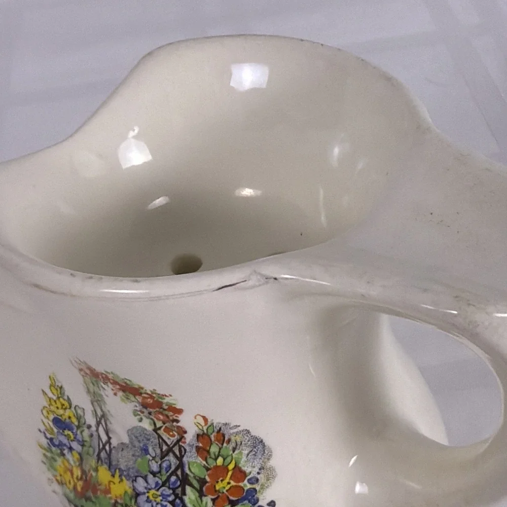 Vintage Ceramic Shaving Scuttle mug. Floral garden design